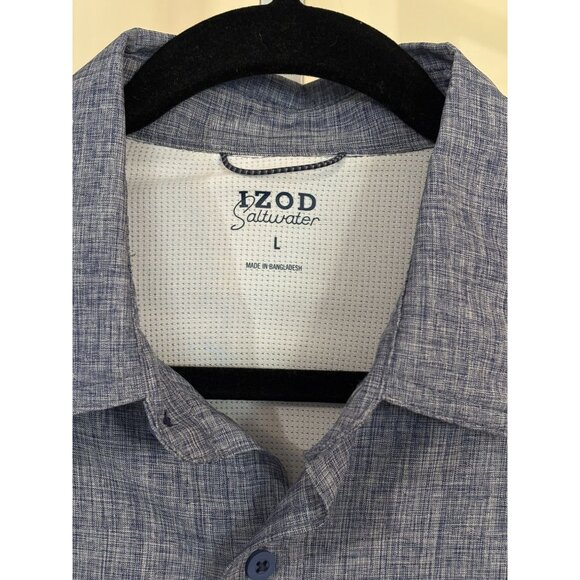 Izod Saltwater Shirt Blue Casual Short Sleeves Vented Button Up Mens Large L - Picture 2 of 12